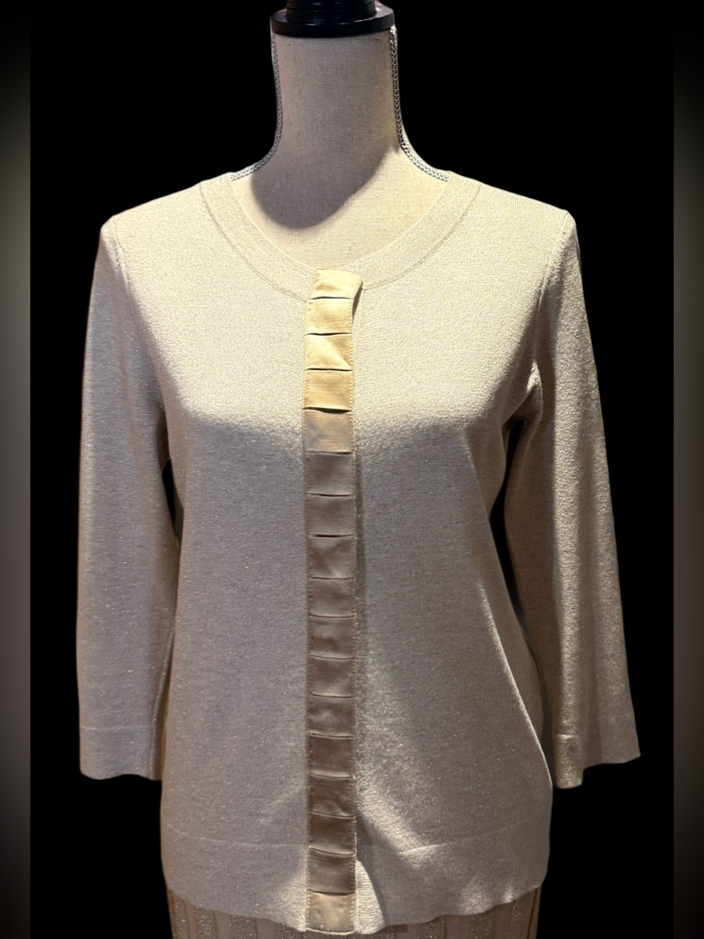 Ann Taylor Silk/Cashmere Blend Metallic Cardigan Satin Trim Sweater Med (8/10)